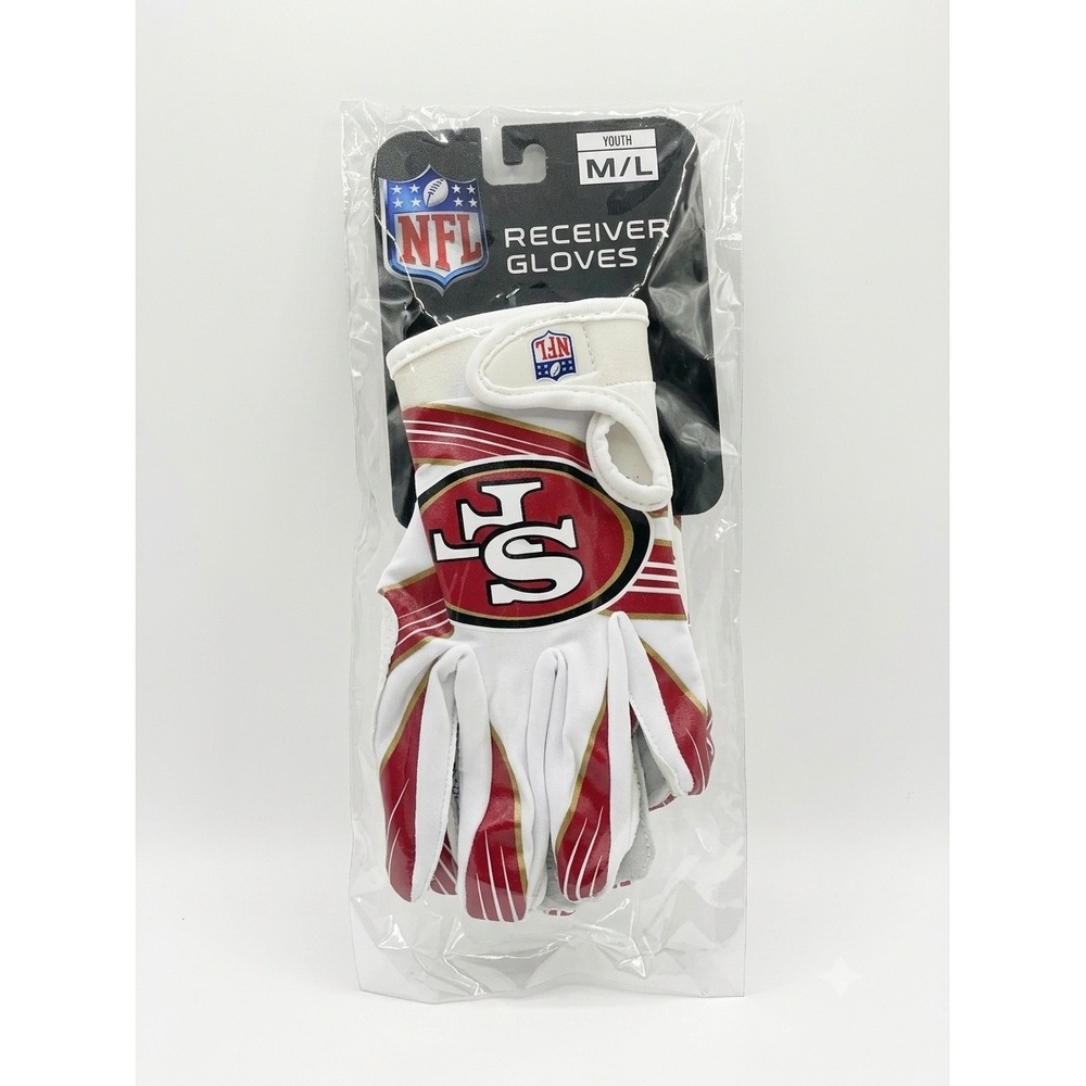 Franklin Sports NFL San Francisco 49ers Youth Receiver Gloves M/L White Red Gold